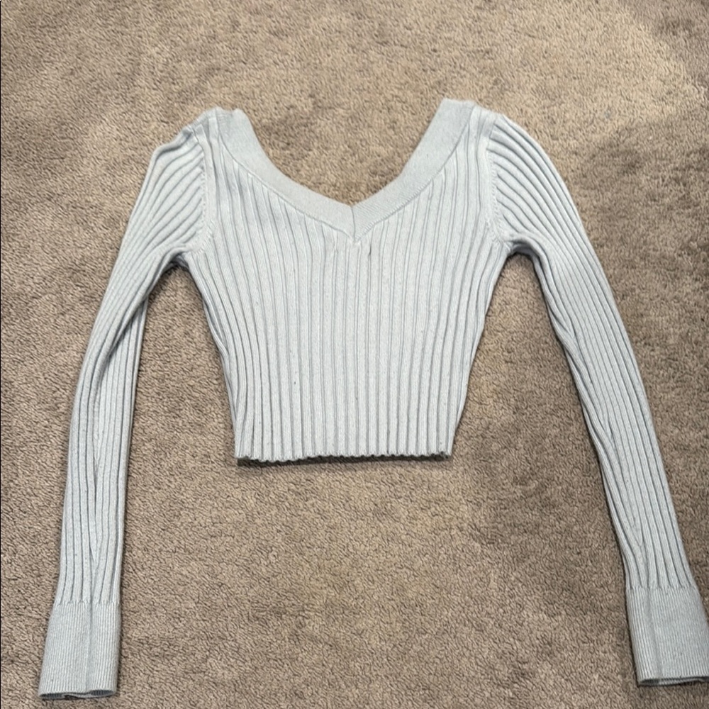 Blush Cream Ribbed Button Down Crop Top - Picture 2 of 2